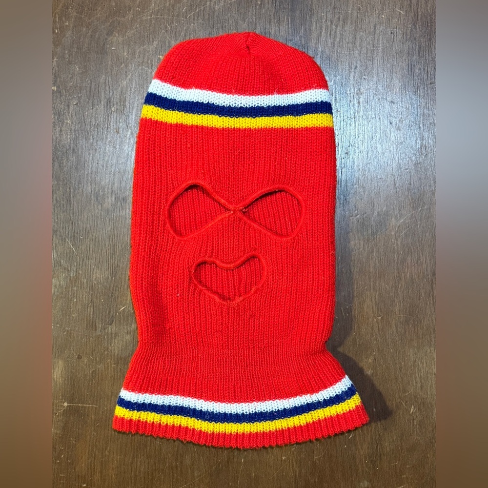 Vintage Knit Ski Mask 1970s Balaclava Robber 3 Hole Full Face & Neck